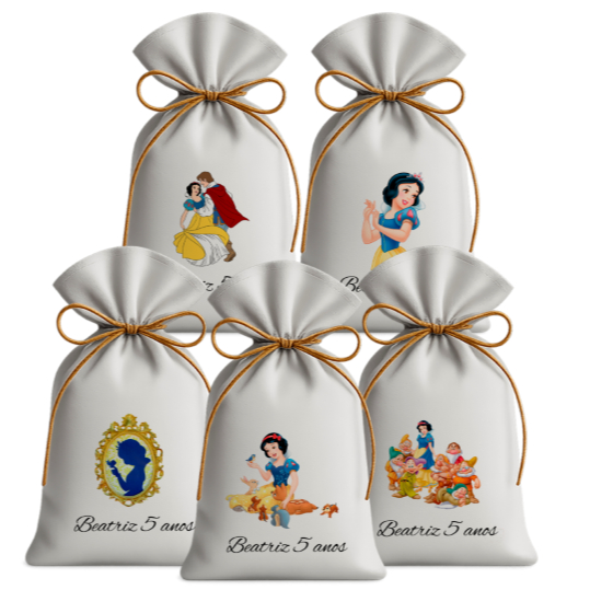 Saquinho Sacolinha Lembrancinha Festa Aniversário Infantil Tecido Personalizado Branca de Neve