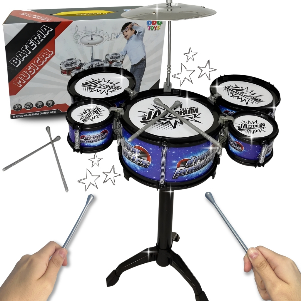 Bateria Brinquedo Infantil Acústica 5 Tambores Musical