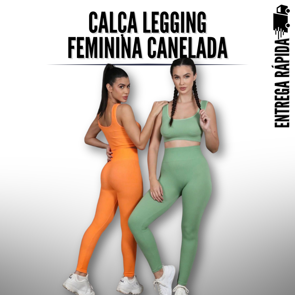 Calça Legging Feminina Canelada Cintura Alta Academia Fitness Modeladora Sem Transparência