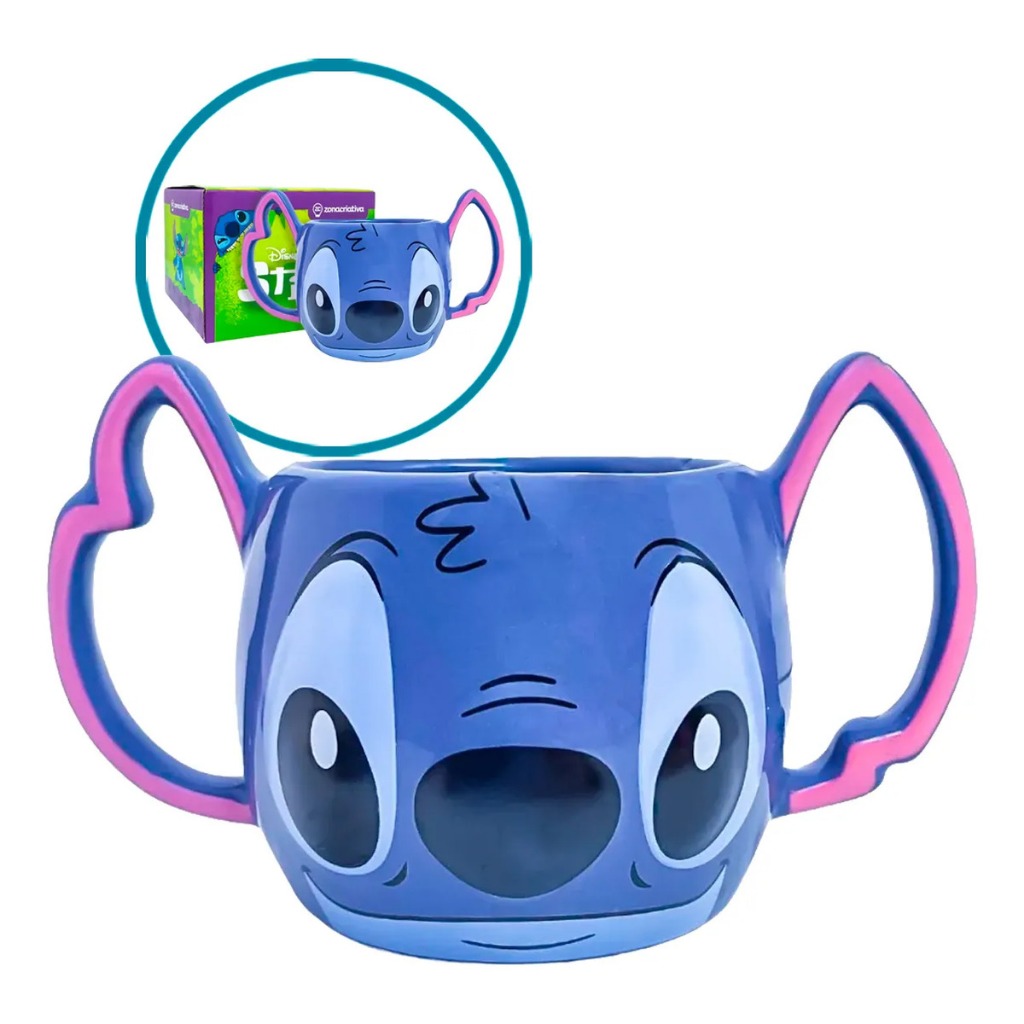 Caneca 3D Stitch Disney 450ml Porcelana com Alça Dupla