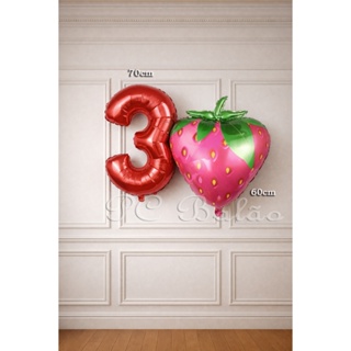 Kit Balão Metalizado 1 MORANGO 60CM + 1 Número 70CM VERMELHO FESTA FRUTAS AIVERSÁRIO MORANGUINHO em Oferta na Shopee