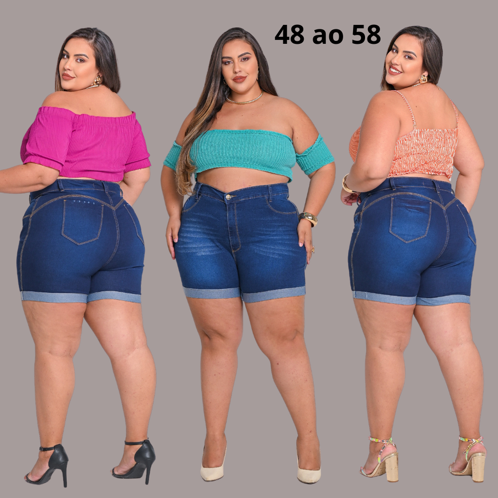Bermuda lycra Meia Coxa jeans feminina plus size elastano premium cintura alta