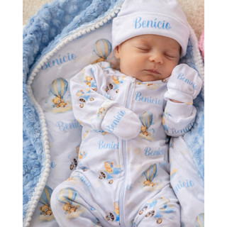 Kit Maternidade Personalizado Bebê | Manta + Macacão RN | Presente Recém-Nascido
