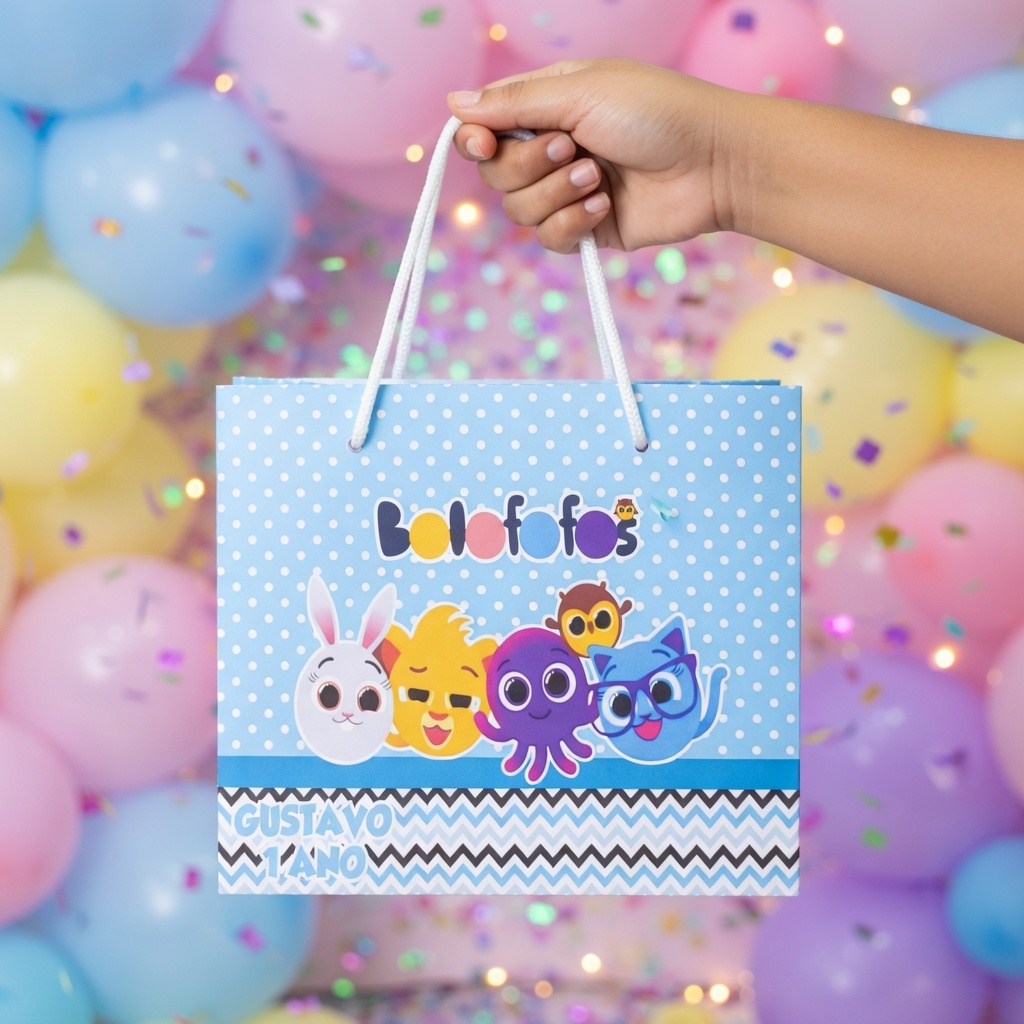 Sacolinha Bolofofos AZUL para Lembrancinha Sacola Festa Personalizada Pegue e Monte