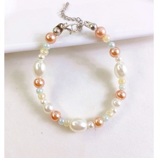 Pulseira de Perola Artesanal - Pulseira de Pérolas Coloridas - Acessório Feminino Artesanal - [ Corrente Não Escurece ]