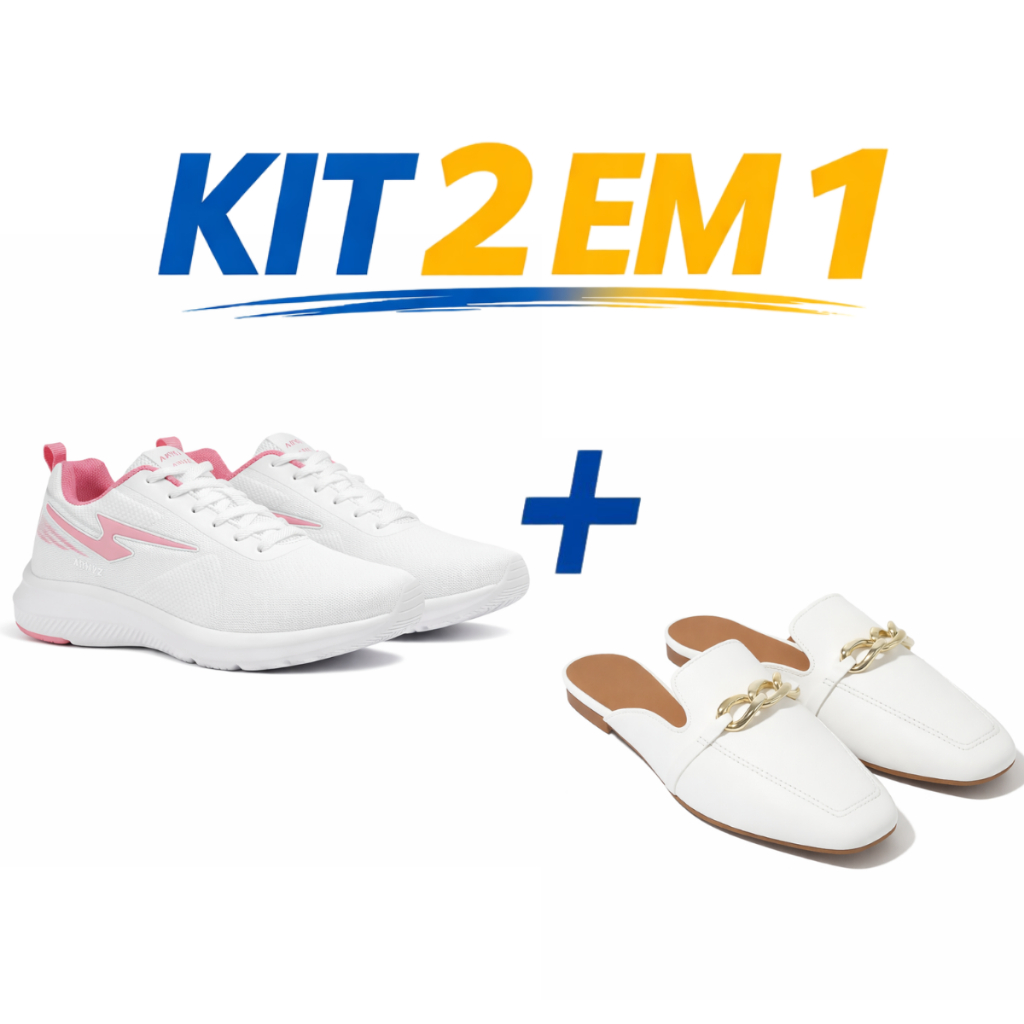 Tenis Esportivo Feminino Academia Caminhada Confortavel Leve + Mule Sapatilha Feminino Bico Quadrado