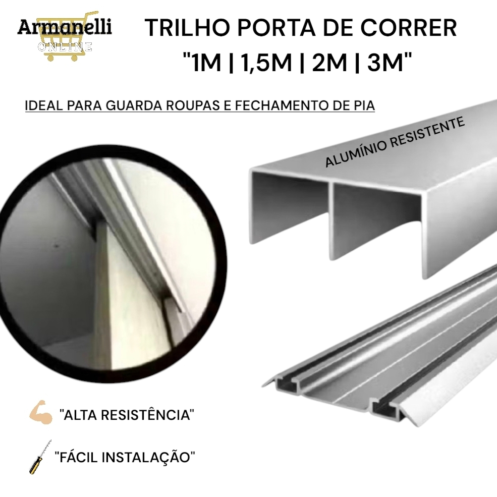 Trilho Perfil Superior/Inferior de Porta de Correr de Guarda Roupa e Armários 1,0/1,5/2,0/3,0 Mts em Oferta na Shopee