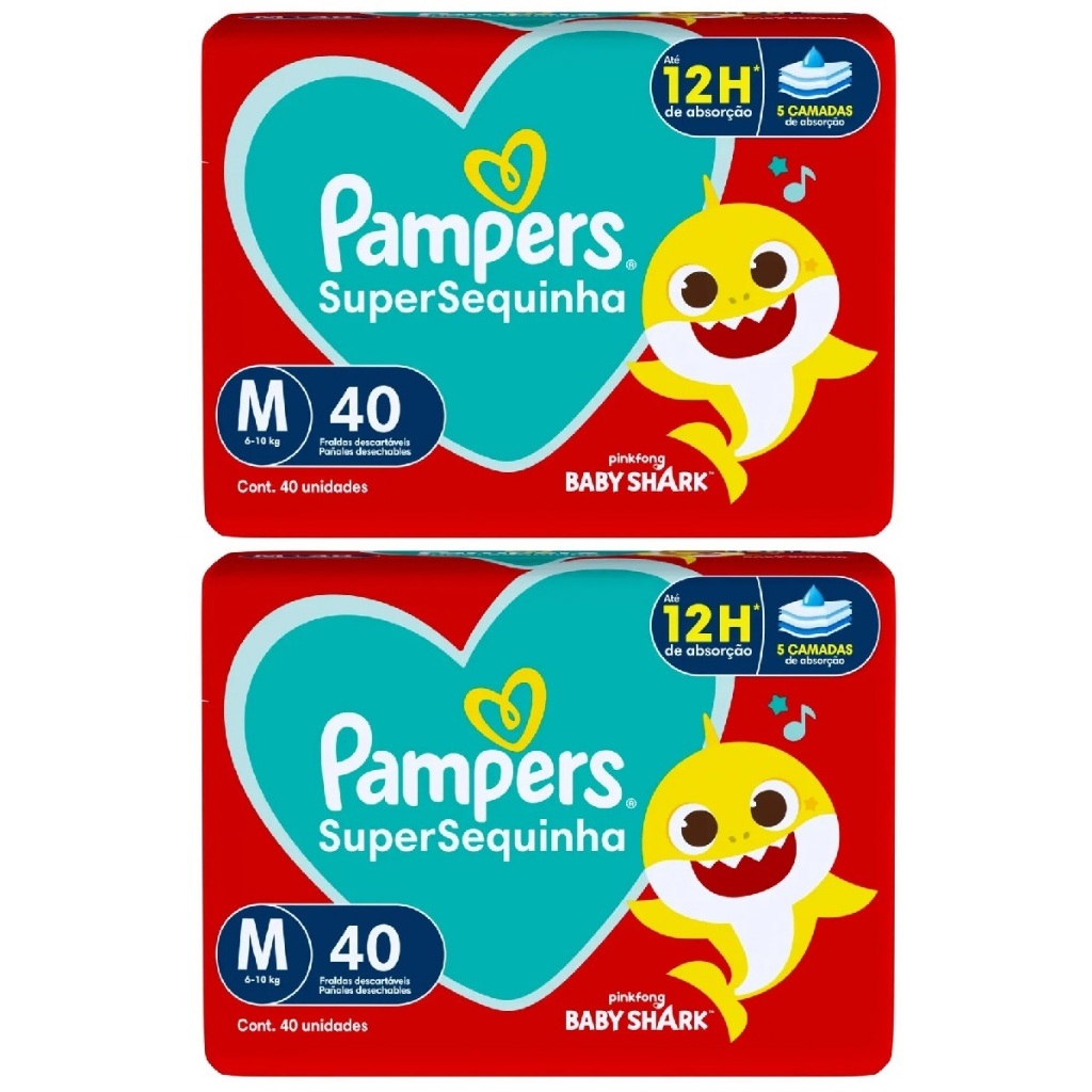 2 Pacote de Fralda Pampers Super Sequinha M 40 unidades cada