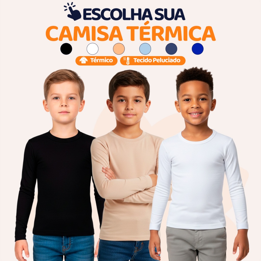 Escolha seu Conjunto Térmico Infantil Menino Quentinho Para Inverno Masculino De Frio Liso Blusa Térmica Manga Longa L08 em Oferta na Shopee