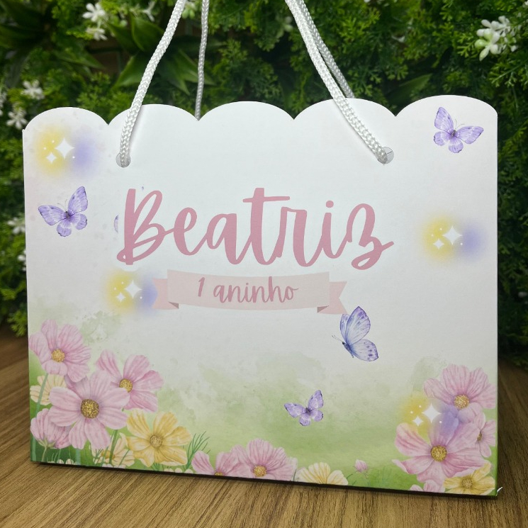 Sacolinha Personalizada Jardim Encantado das Borboletas Tamanho G | Pegue e Monte | Lembrancinha Festa Infantil