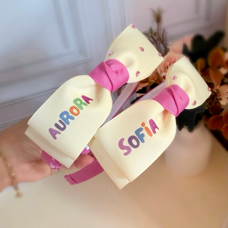 Tiara Infantil Personalizada com Nome | Laço Menina Arco Flexível Inquebrável