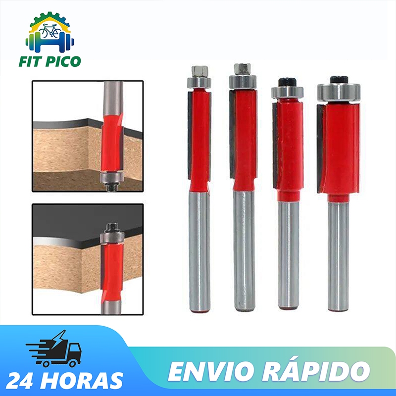 4Pcs Fresa De Corte Com Haste De 1/4 " De 6mm Para Estendida De Madeira Conjunto De Ferramentas De Rolamento