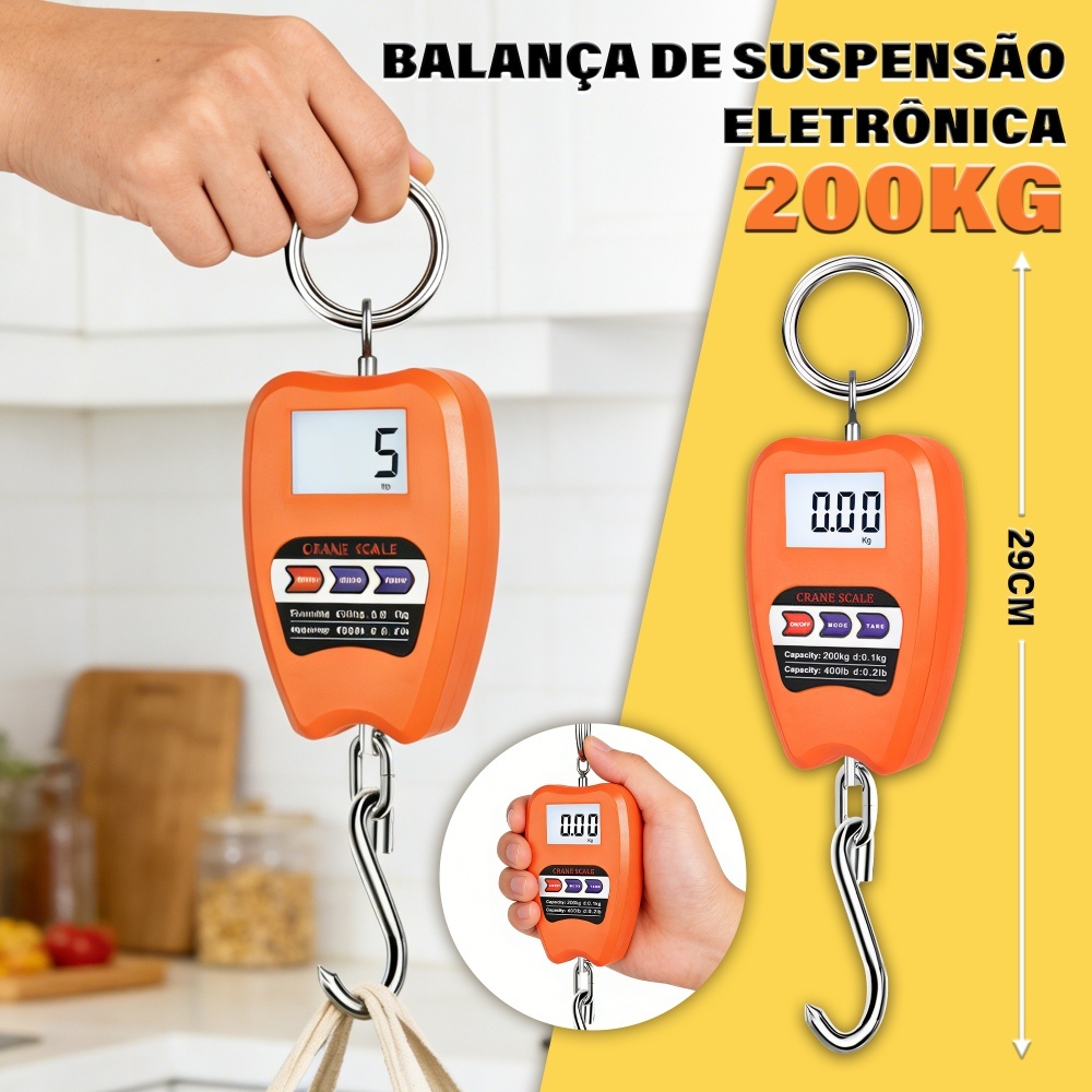 Balança Mala Digital 200kg Balança Gancho Pesca Bagagem Balança Suspensa Portátil