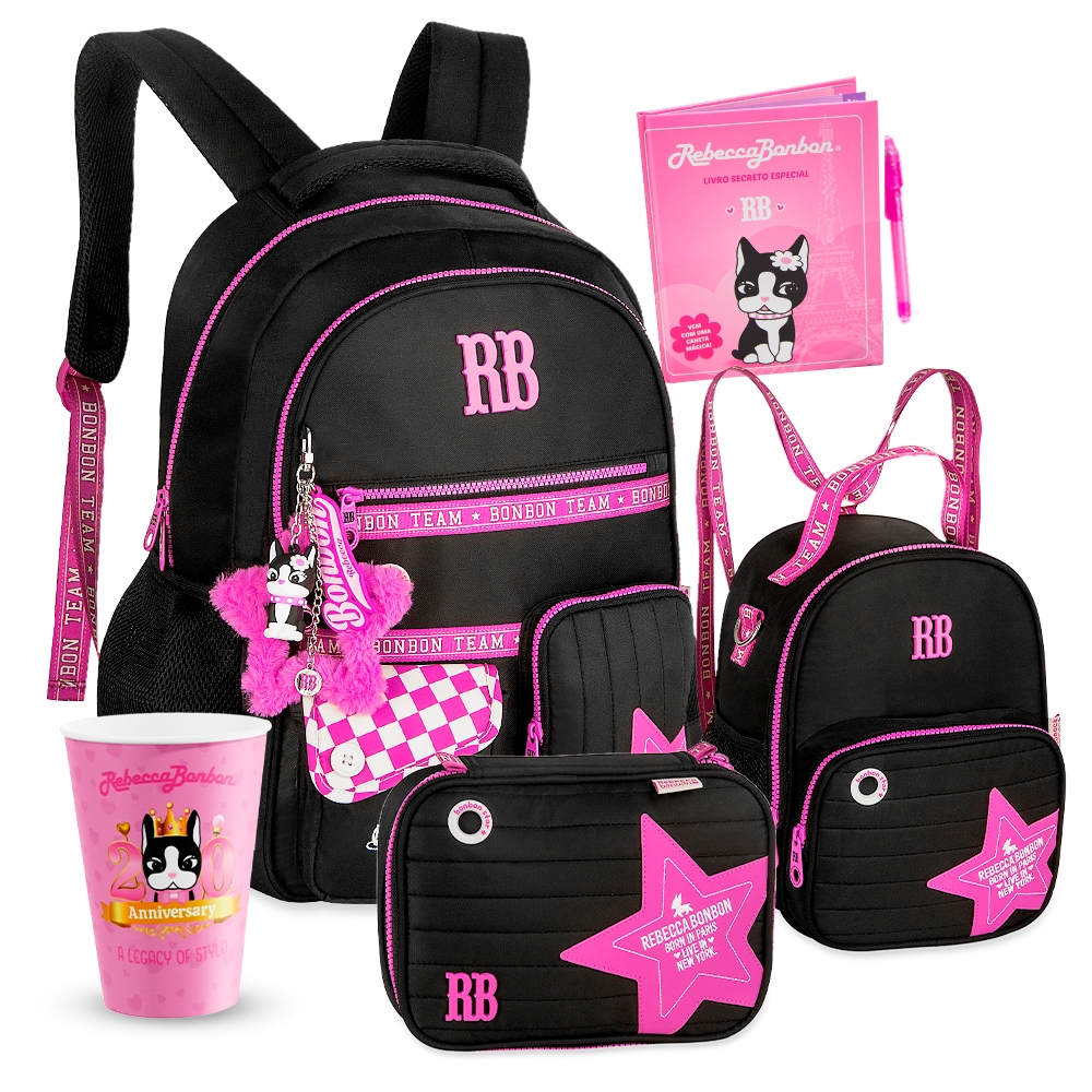Kit Mochila Rebecca Bonbon Bolsinha Lancheira Estojo Escolar RB 2026 Voltas as Aulas Meninas