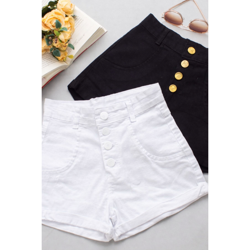 Shorts jeans branco feminino com botão