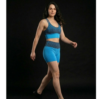 Conjunto Fitness Degradê  – Top com Tiras Cruzadas e Short Meia Coxa em Oferta na Shopee