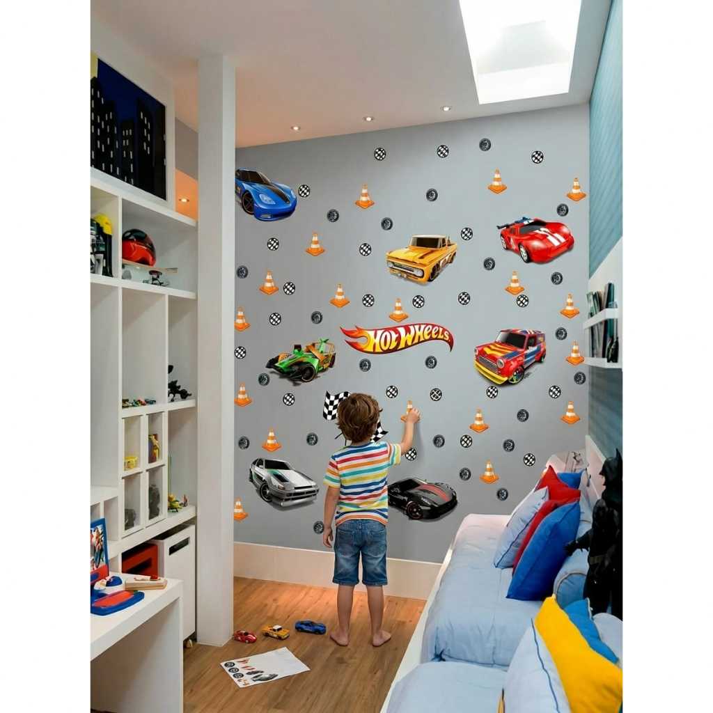 Kit 75 Adesivos de Parede Carros Hot Wheels - Papel de parede adesivo decoração quarto de menino em Oferta na Shopee