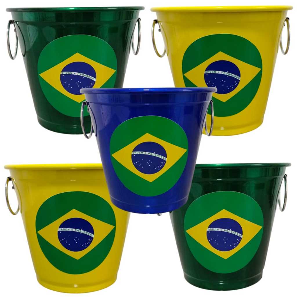 Kit com 5 Baldes de Gelo Em Alumínio Personalizado Copa do Mundo Brasil Seleção Brasileira
