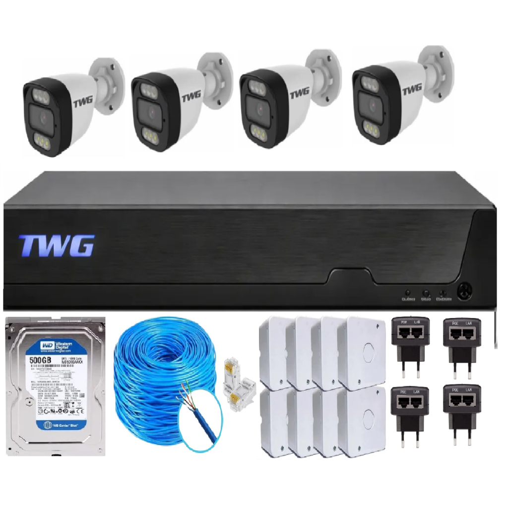 Kit 4 cameras IPs Full Color áudio e Nvr de 16 Canais Twg Completo