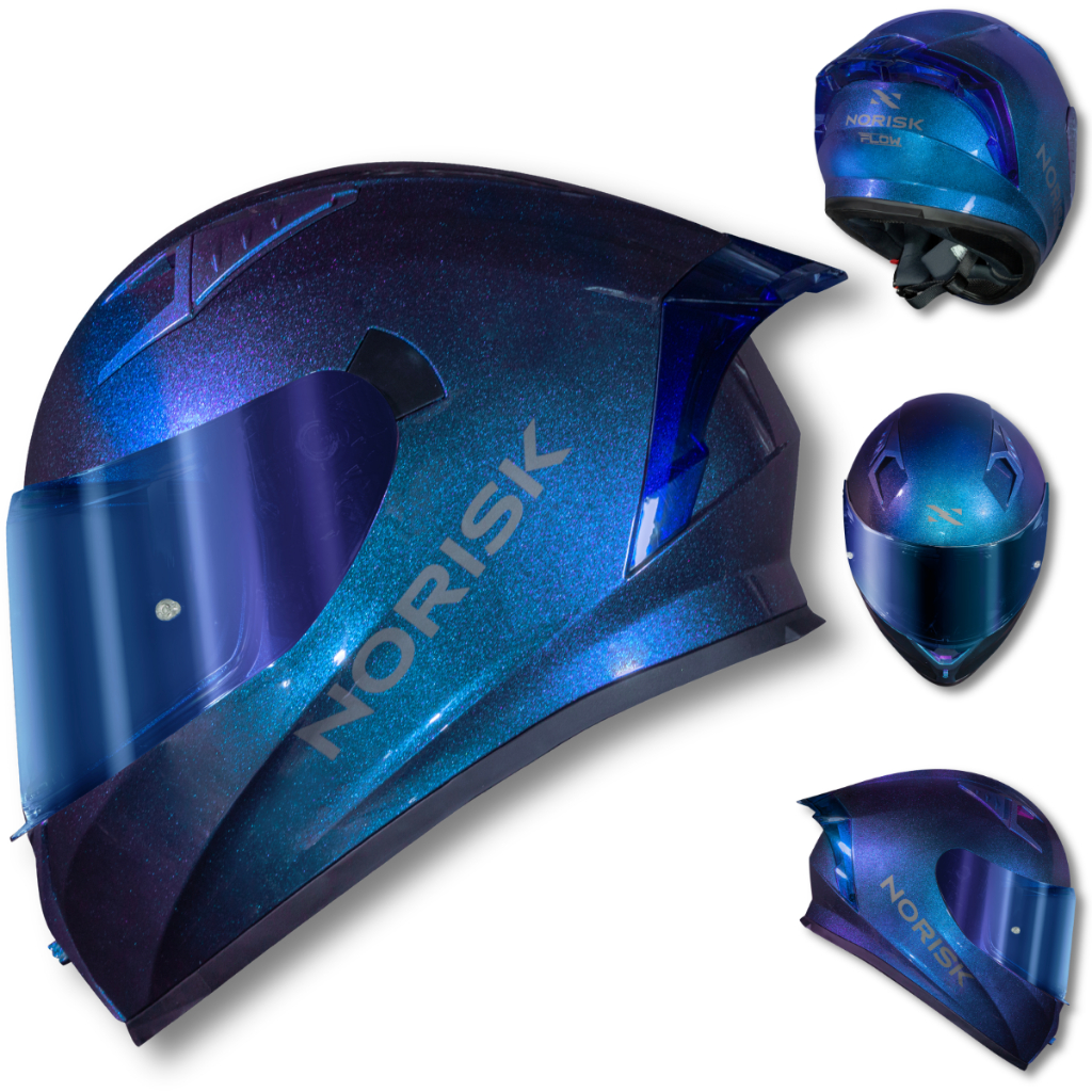Capacete Norisk Flow Monocolor Azul Camaleão Espacial com viseira extra camaleão e Spoiler