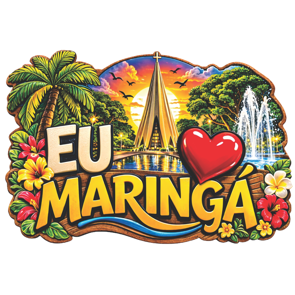 Detalhes do Ímã de Geladeira Maringá PR – Eu ❤️ Maringá | Catedral + Parque | MDF
