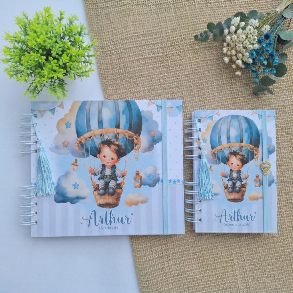 kit livro e caderneta menino no balão