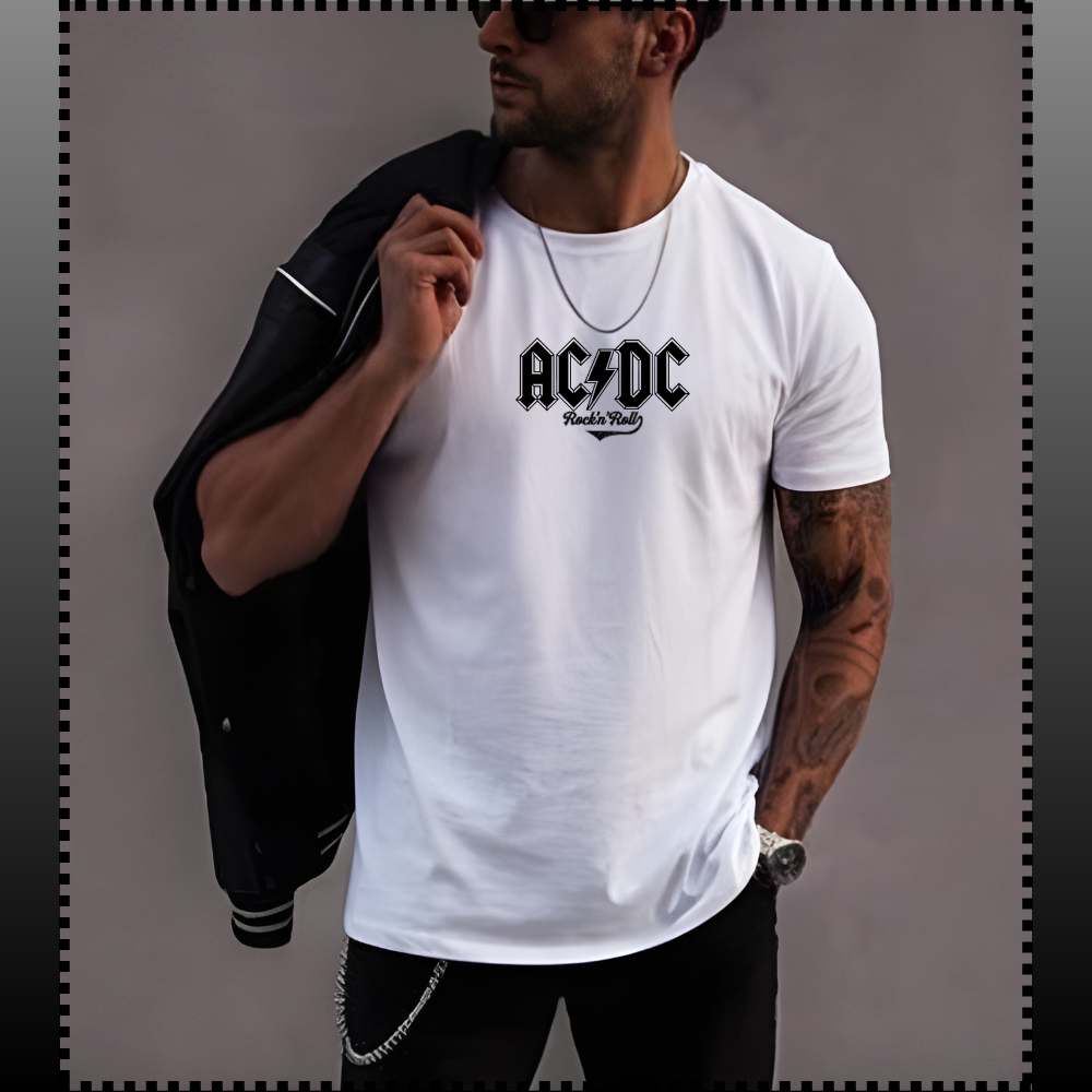 Camiseta unissex T-shirts Camisa Moderna Rock ACDC banda 100% Algodão Uso Diário.
