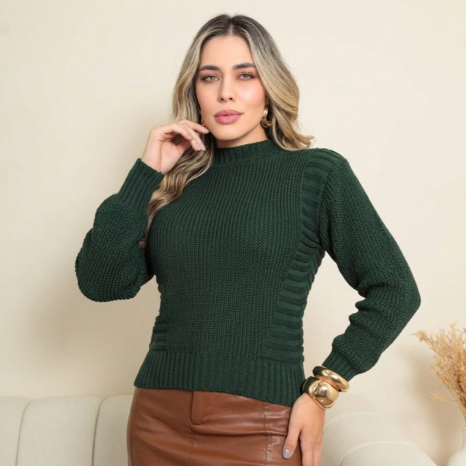 Blusa de Frio Tricô Premium- Cropped de Inverno Detalhe Texturizado - Tendência 2026