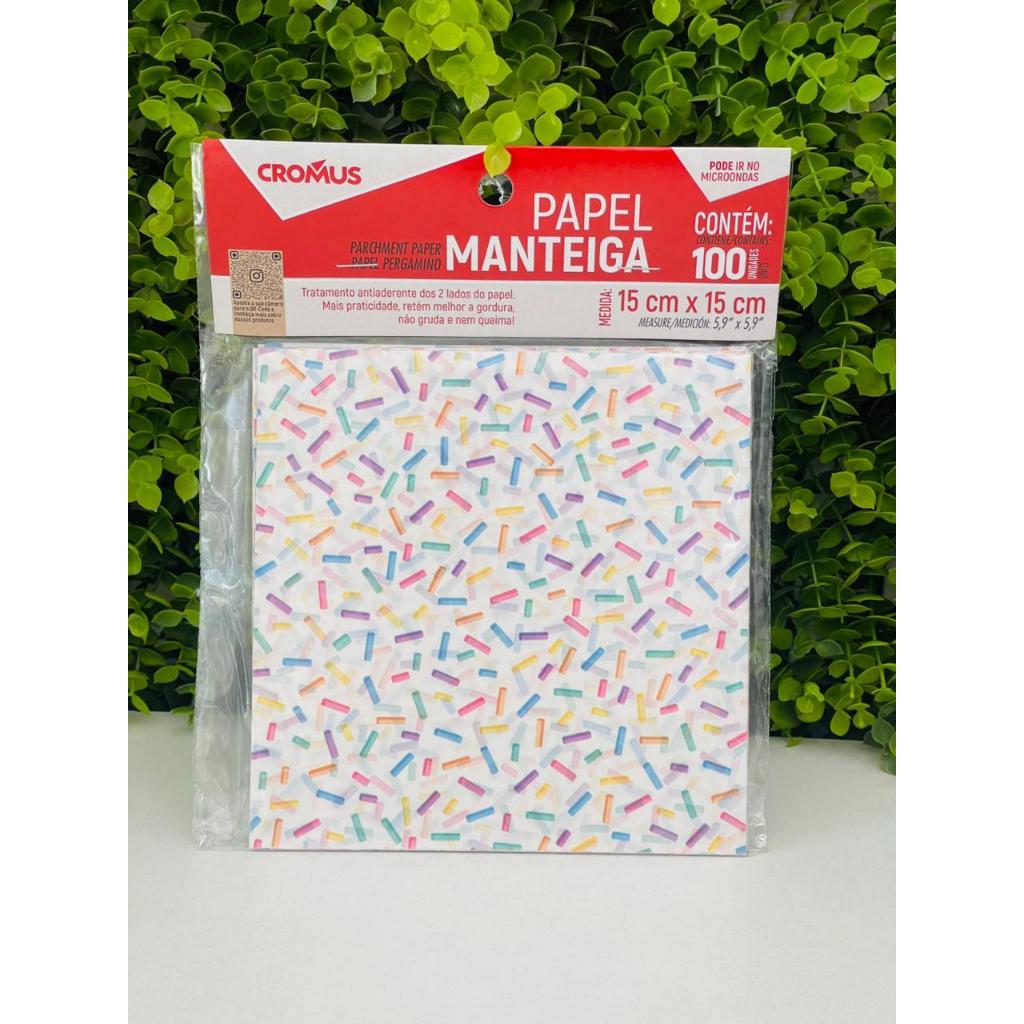 100 Folhas Papel Manteiga Estampa Granulado Para Doces Forminhas Aniversário  15x15 Cromus 12100205