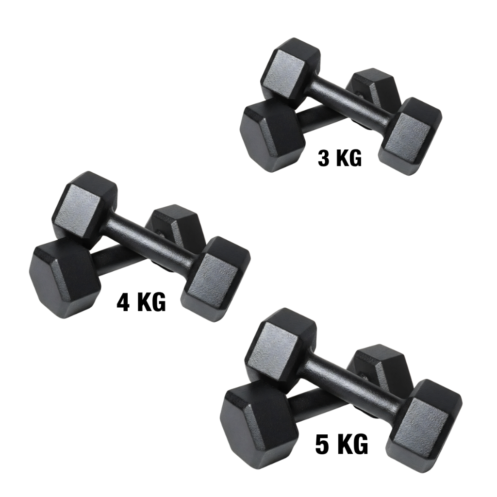 Kit 3 Pares Halter Sextavado Pintado 3kg, 4kg e 5kg One Life Sports Treino Força e Musculação