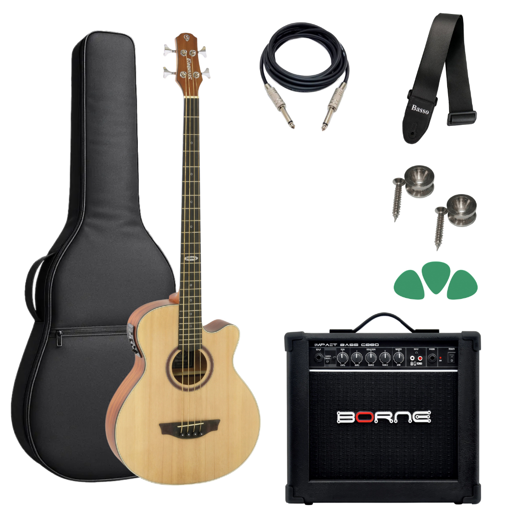 Baixolao Eletrico Strinberg Sb240c Ns 4 Cordas Kit Completo