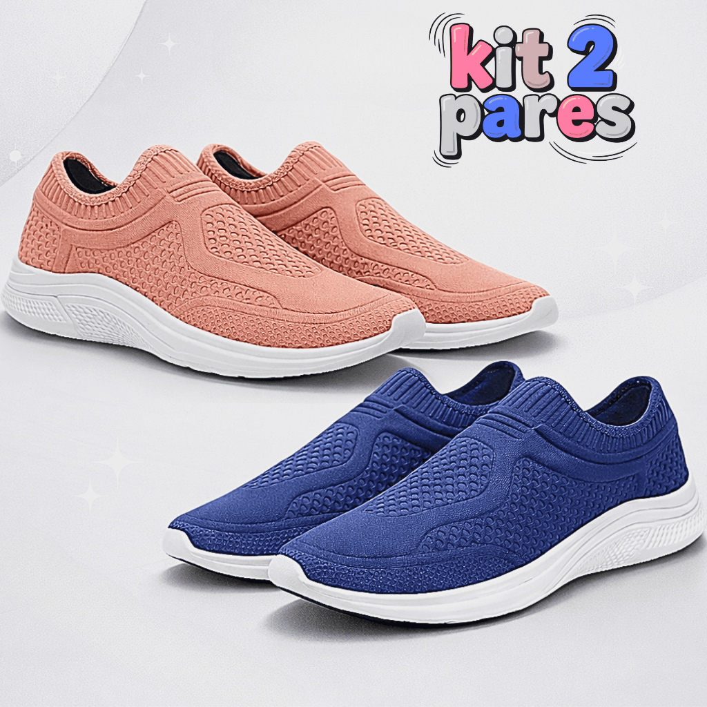 Kit 2 Pares Tênis Feminino Slip On Academia Ortopédico Caminhada Sneaker em Oferta na Shopee