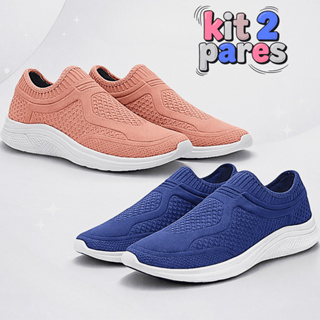 Kit 2 Pares Tênis Feminino Slip On Academia Ortopédico Caminhada Sneaker em Oferta na Shopee