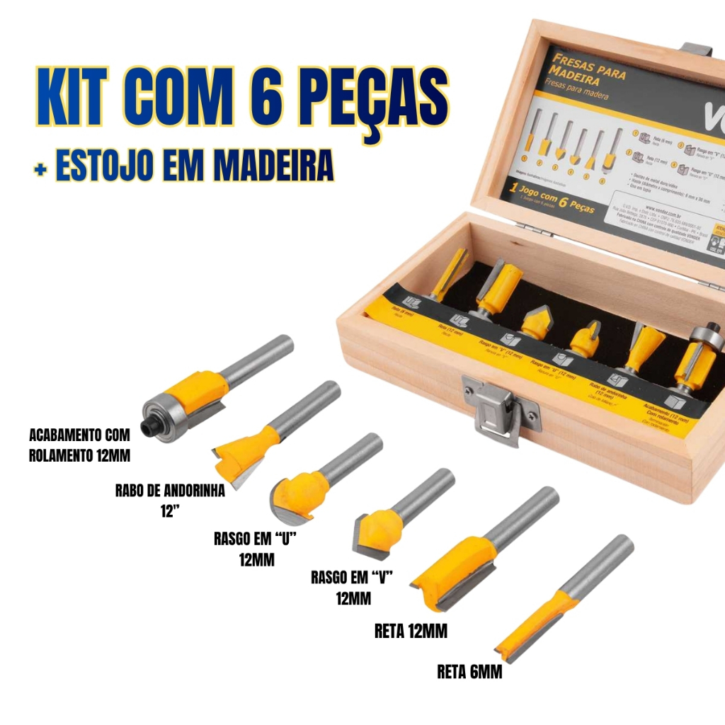 Jogo de Fresas para Madeira com 6 peças VONDER