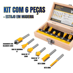 Jogo de Fresas para Madeira com 6 Peças e Dentes de Metal Duro Vonder