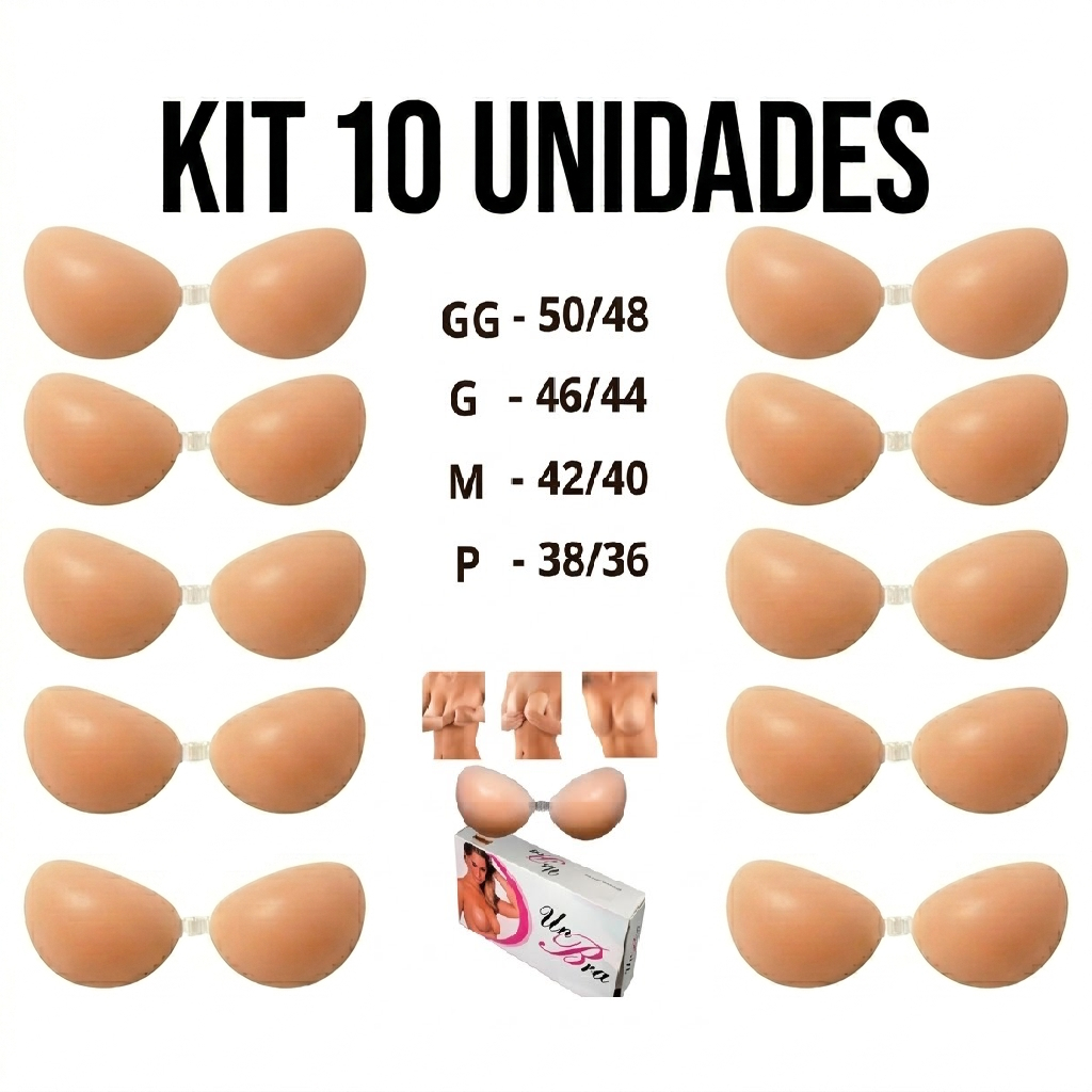 Kit 10 Un Sutiã Sutian Silicone Invisível Unbra Aumenta Seio