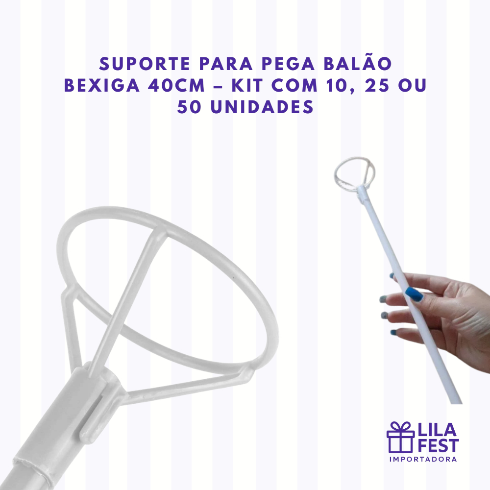 Suporte Pega Balão Bexiga 40CM Kit 10 25 ou 50 Unidades Branco Haste Balão Decoração Festa Aniversário
