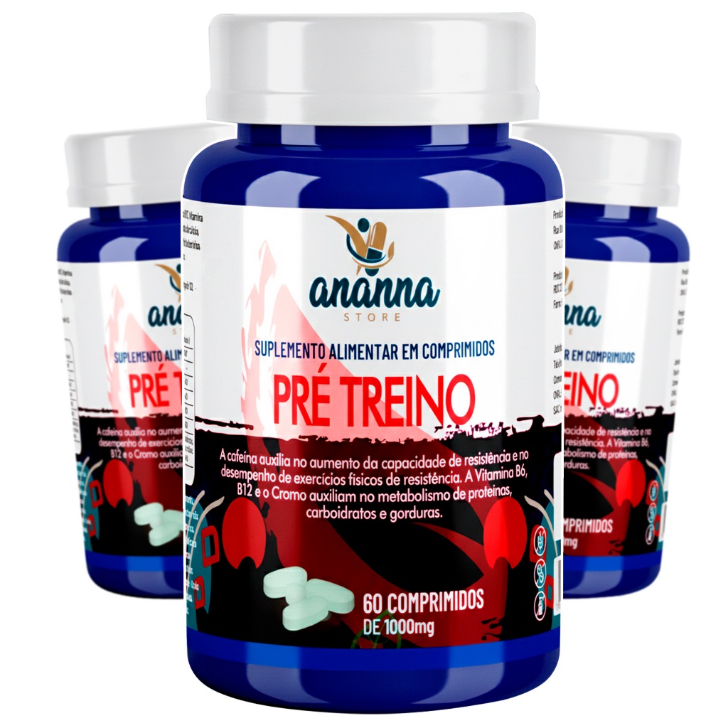 Kit Pre Treino Energia Máxima 60comp c/ Cafeina 200mg Vitaminas B6 B12 C Cromo
