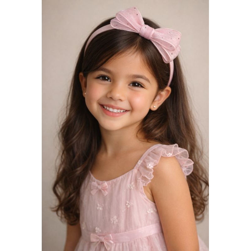 Tiara Infantil com Laço de Organza e Pontos de Luz | Arco de Cabelo Elegante para Meninas | Delicado Festa Dia a Dia