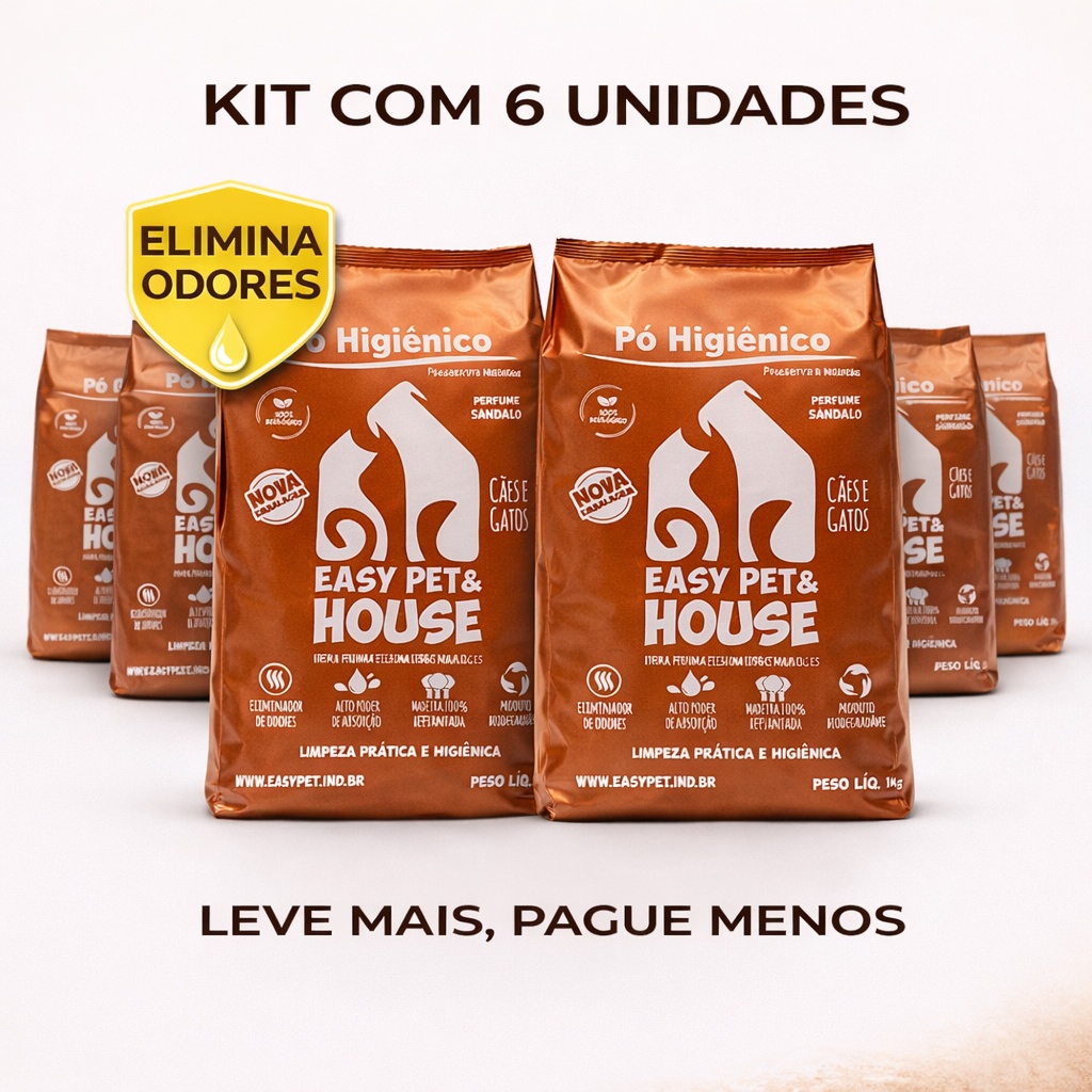 Po Higienico Pet Easy Pet House Sândalo 6 Unidades Elimina Odores Seca Xixi Caes Gatos
