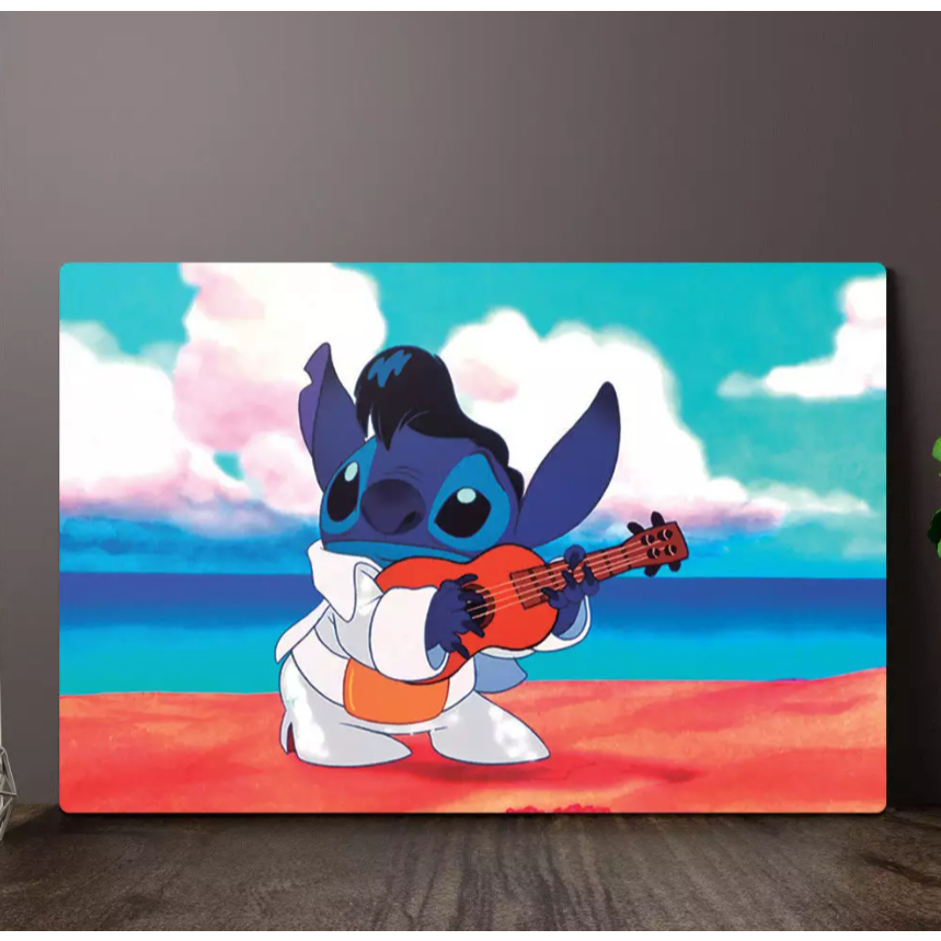 Quadro decorativo 1 peço Tema Stitch Vestido de Elvis - Arte em desenho fake - Disponível em diversa