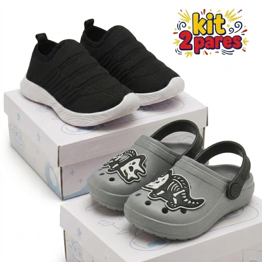 Kit Babuche Infantil Menino + Tênis Calce Fácil Masculino Promoção Confortável