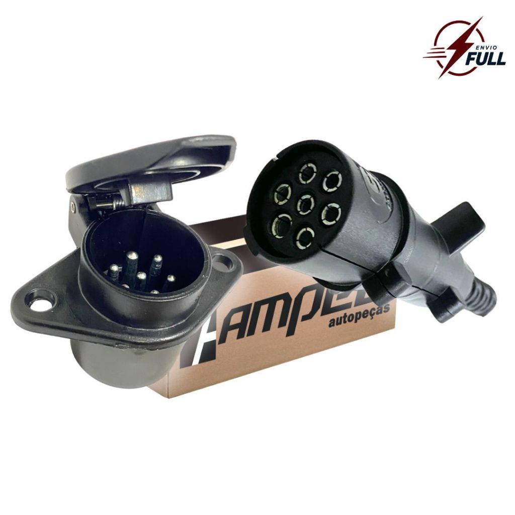 Kit Tomada Eletrica Carretinha Caminhão Conector Macho Femea 7 Polos Nylon