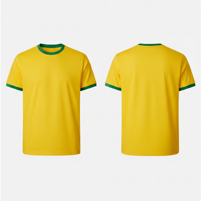 Camiseta Amarela Dry Fit Detalhes Verde Copa do Mundo Brasil Lisa Sem Estampa