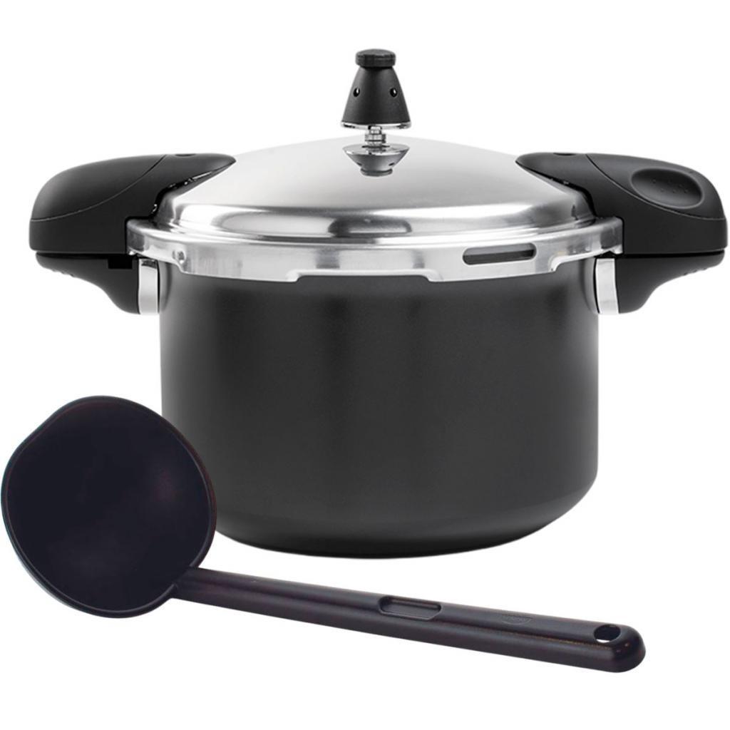 Panela de Pressão 5,4 Litros Brinox Antiaderente Ceramic Life Preto com Concha de Feijão em Nylon