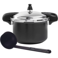 Panela de Pressão 5,4 Litros Brinox Antiaderente Ceramic Life Preto com Concha de Feijão em Nylon