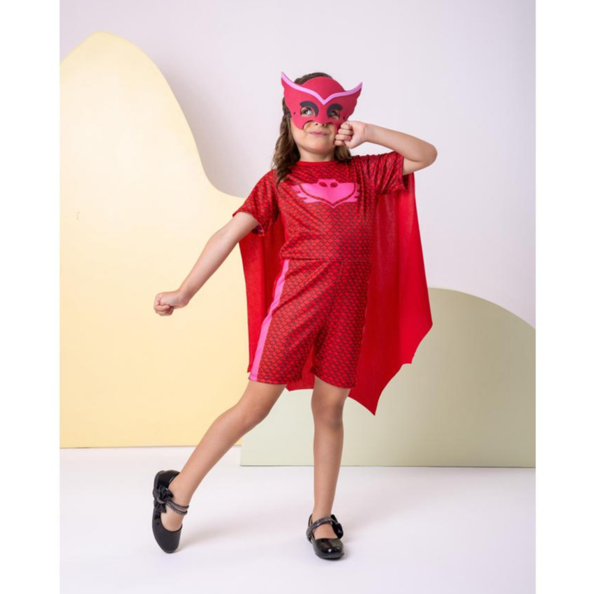 Fantasia Infantil Menina Corujita PJ Masks Vermelha Acompanha Mascara de BRINDE Aniversario