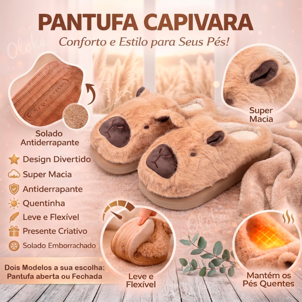Pantufa Capivara Adulto E Infantil Unissex Aberta E Fechada em Oferta na Shopee