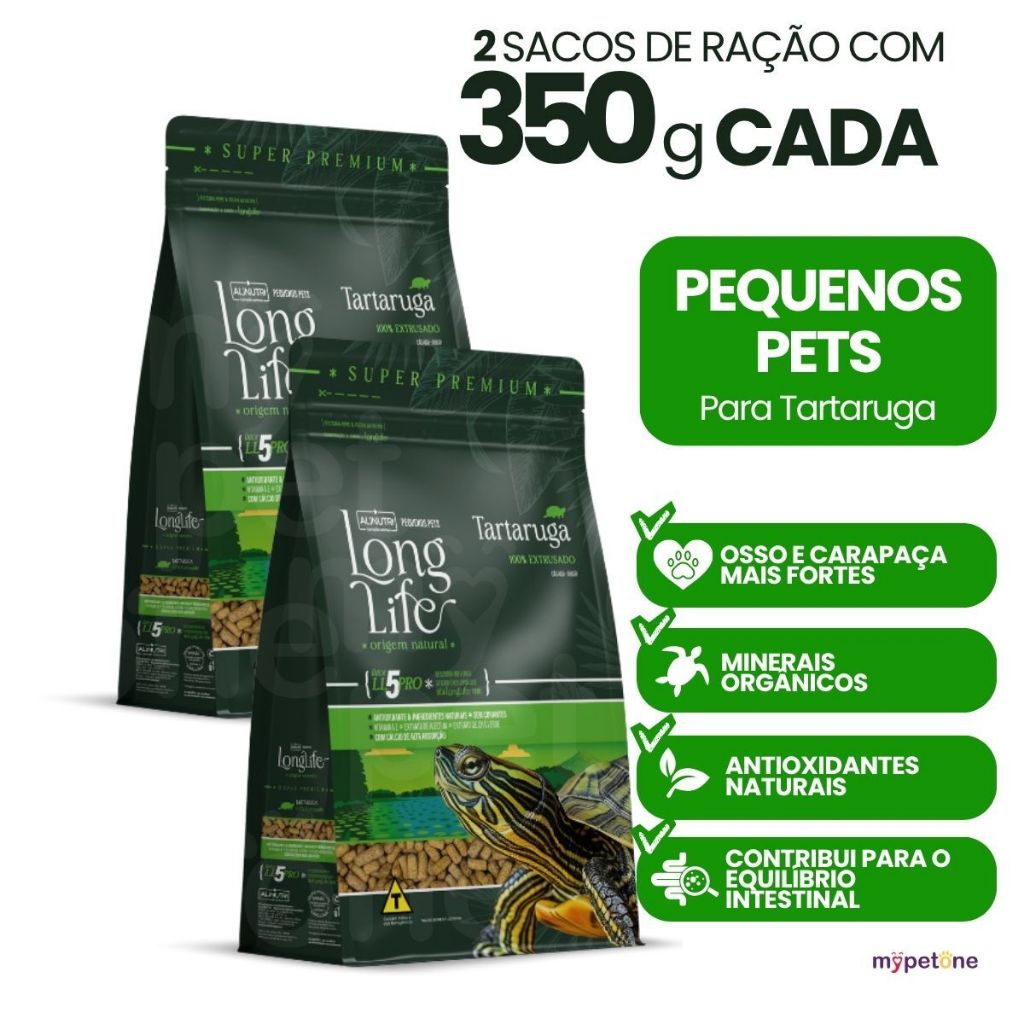 Kit com 2 Ração Long Life Pequenos Pets Tartaruga 350g