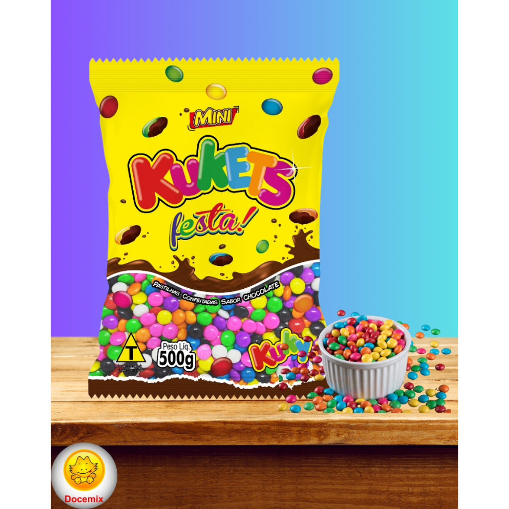 Confeito de Chocolate Colorido Mini Kukets Disquete Confete 500g- Kuky